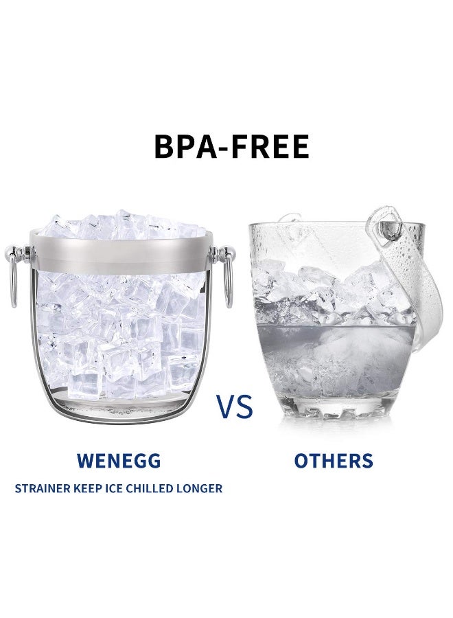 WENEGG Ice Bucket with Lid, Scoop, Tongs and Strainer - Well Made Insulated Stainless Steel Keep Ice Frozen Longer - Ideal for Cocktail Bar, Parties, Chilling Wine, Champagne - 3 Liter (Stainless Steel) - Image 4